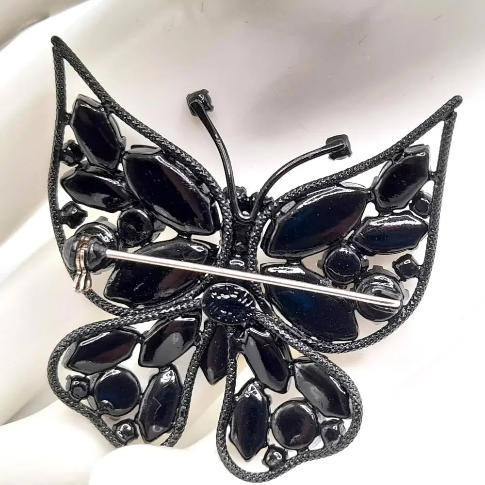 Vintage Butterfly Brooch, Japanned Black Enamel, Made in Austria, 1950s